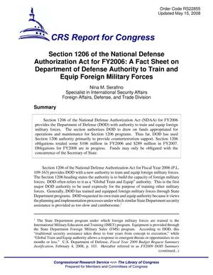 Section 1206 of the National Defense Authorization Act for FY2006: A Fact Sheet on Department of Defense Authority to Train and Equip Foreign Military Forces