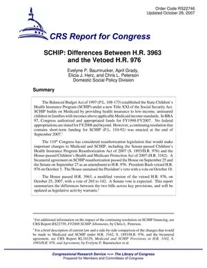 SCHIP: Differences Between H.R. 3963 and the Vetoed H.R. 976
