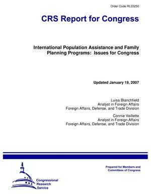 International Population Assistance and Family Planning Programs: Issues for Congress
