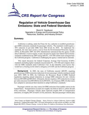 Regulation of Vehicle Greenhouse Gas Emissions: State and Federal Standards