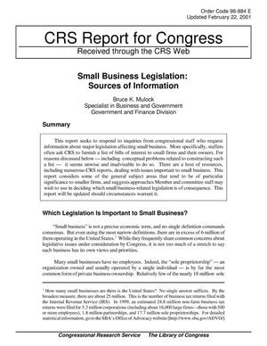 Small Business Legislation: Sources of Information