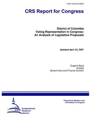 District of Columbia Voting Representation in Congress: An Analysis of Legislative Proposals