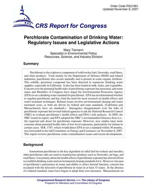 Perchlorate Contamination of Drinking Water: Regulatory Issues and Legislative Actions