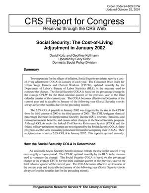 Social Security: The Cost-of-Living Adjustment in January 2002