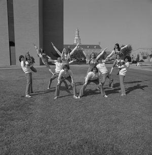 [NTSU cheerleaders in formation]