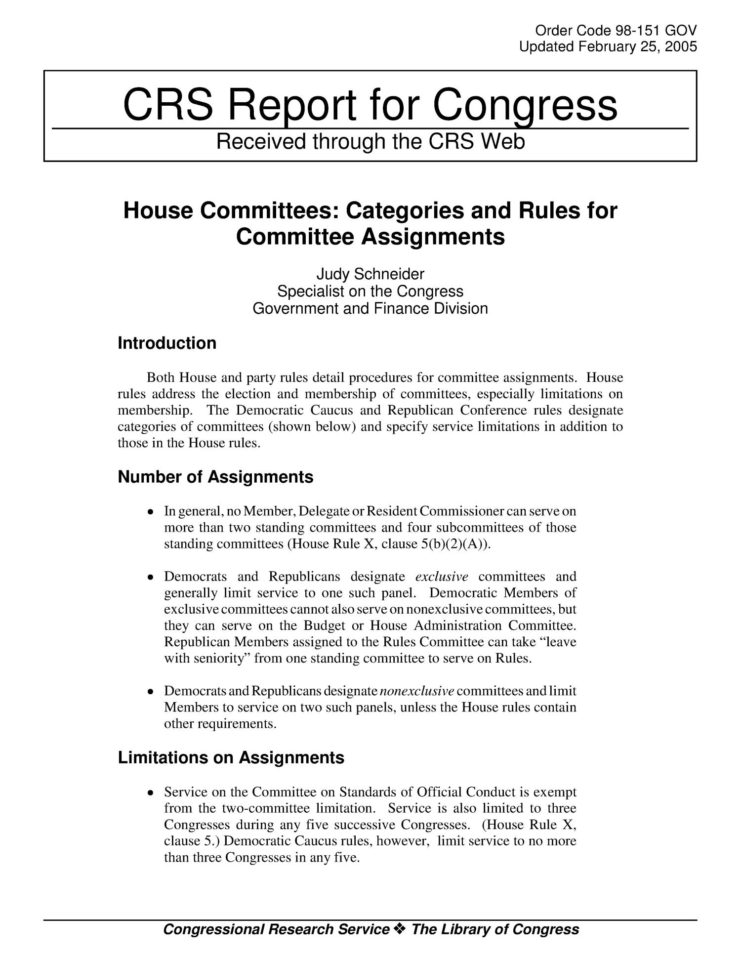 committee assignment in the house