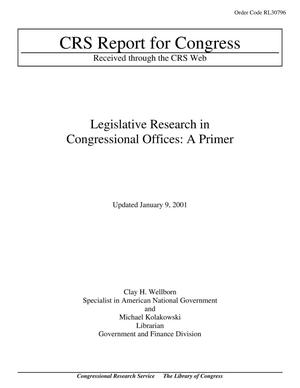 Legislative Research in Congressional Offices: A Primer