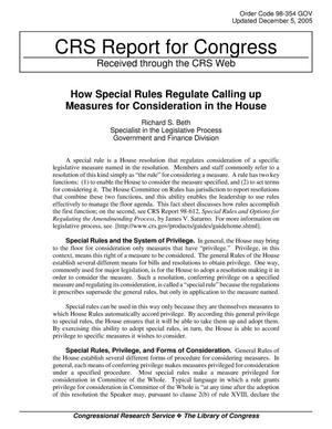 How Special Rules Regulate Calling up Measures for Consideration in the House