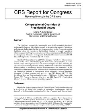 Congressional Overrides of Presidential Vetoes