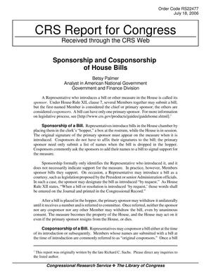 Sponsorship and Cosponsorship of House Bills