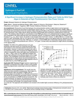 Significant Increase in Hydrogen Photoproduction Rates and Yields by Wild-Type Algae is Detected at High Photobioreactor Gas Phase Volume (Fact Sheet)