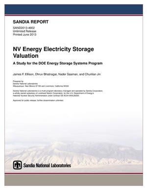 NV energy electricity storage valuation : a study for the DOE Energy Storage Systems program.