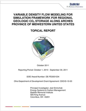 Variable Density Flow Modeling for Simulation Framework for Regional Geologic CO{sub 2} Storage Along Arches Province of Midwestern United States