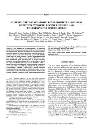 Workshop Report on Atomic Bomb Dosimetry--Residual Radiation Exposure: Recent Research and Suggestions for Future Studies