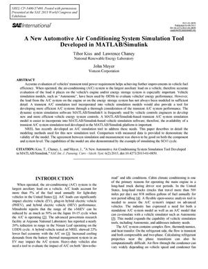 New Automotive Air Conditioning System Simulation Tool Developed in MATLAB/Simulink