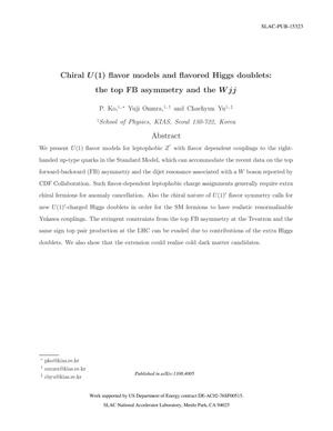 Chiral U(1) Flavor Models and Flavored Higgs Doublets: The Top FB Asymmetry and the Wjj__