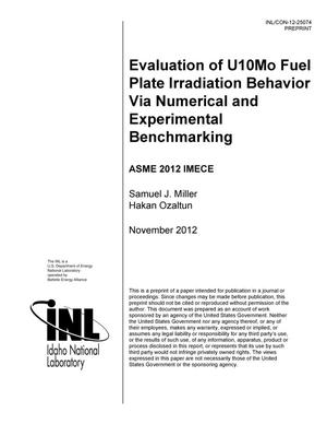 EVALUATION OF U10MO FUEL PLATE IRRADIATION BEHAVIOR VIA NUMERICAL AND EXPERIMENTAL BENCHMARKING