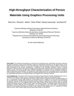 High-throughput Characterization of Porous Materials Using Graphics Processing Units
