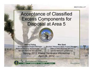Acceptance of Classified Excess Components for Disposal at Area 5