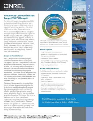 Continuously Optimized Reliable Energy (CORE) Microgrid: Models & Tools (Fact Sheet)