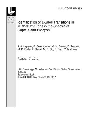 Identification of L-Shell Transitions in M-shell Iron Ions in the Spectra of Capella and Procyon