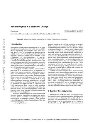 Particle Physics in a Season of Change