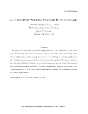 N >= 4 Supergravity Amplitudes from Gauge Theory at Two Loops