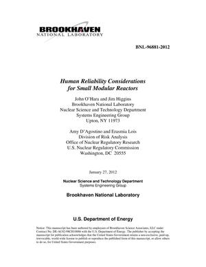 Human Reliability Considerations for Small Modular Reactors