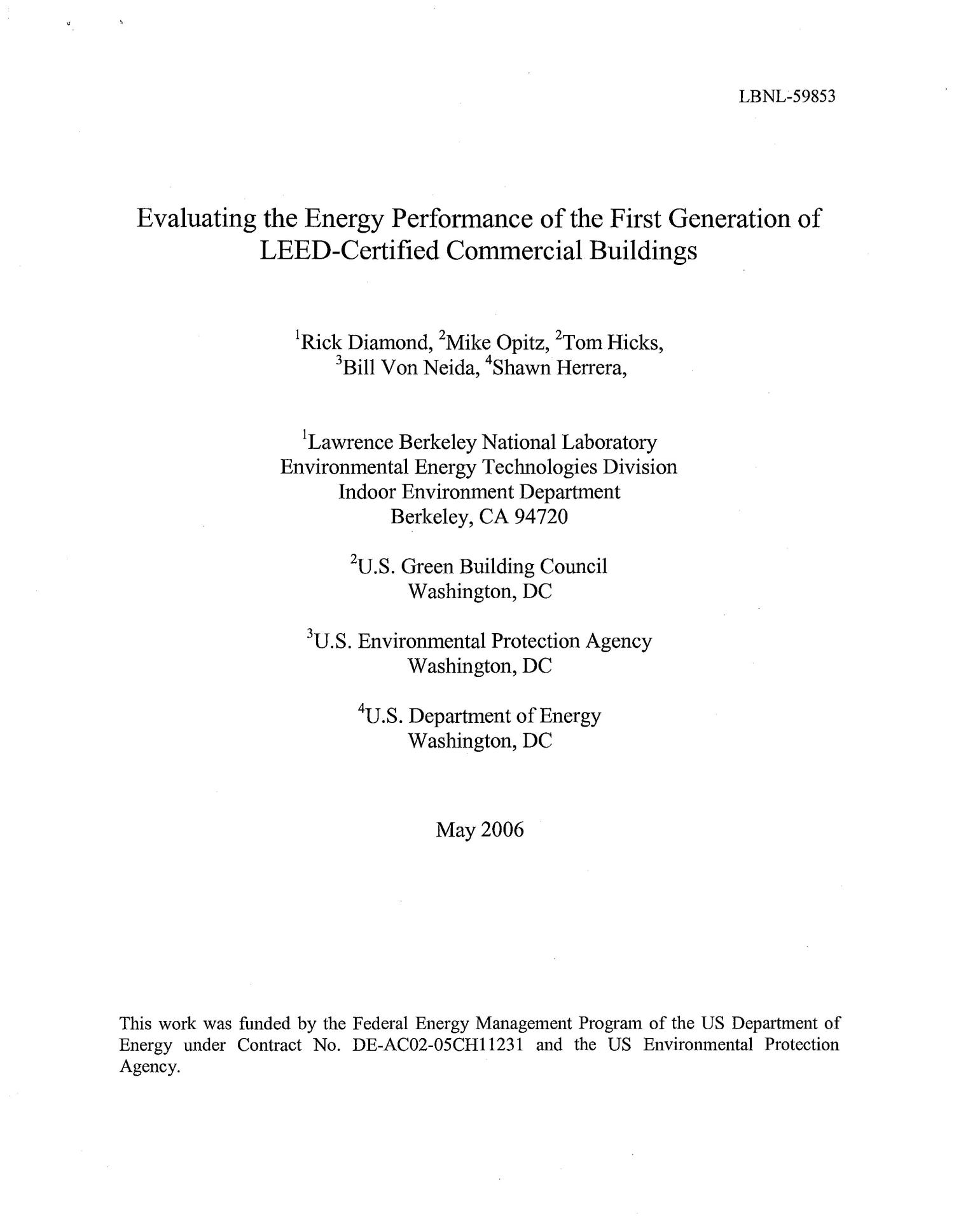 Evaluating the energy performance of the first generation of LEED ...