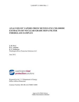 ANALYSIS OF VAPORS FROM METHYLENE CHLORIDE EXTRACTS OF NUCLEAR GRADE HEPA FILTER FIBERGLASS SAMPLES