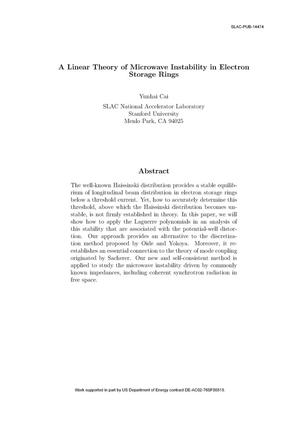 A Linear Theory of Microwave Instability in Electron Storage Rings
