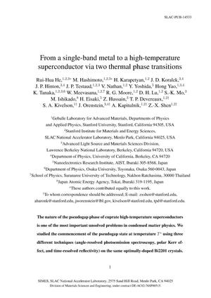 From a Single-Band Metal to a High-Temperature Superconductor via Two Thermal Phase Transitions