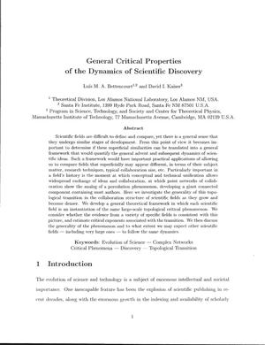 General Critical Properties of the Dynamics of Scientific Discovery