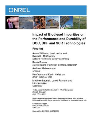 Impact of Biodiesel Impurities on the Performance and Durability of DOC, DPF and SCR Technologies: Preprint