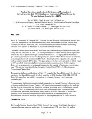 Nuclear Operations Application to Environmental Restoration at Corrective Action Unit 547, Miscellaneous Contaminated Waste Sites, at the Nevada National Security Site