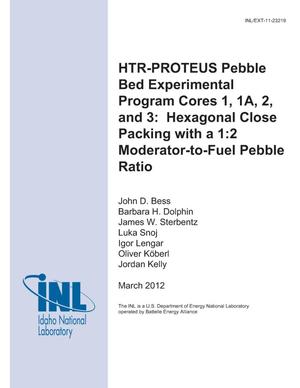HTR-PROTEUS Pebble Bed Experimental Program Cores 1, 1A, 2, and 3: Hexagonal Close Packing with a 1:2 Moderator-to-Fuel Pebble Ratio