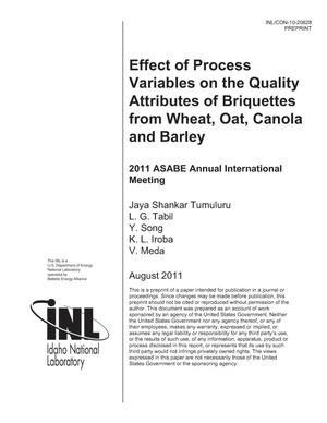 Effect of process variables on the quality attributes of briquettes from wheat, oat, canola and barley