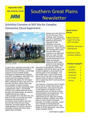 Primary view of object titled 'Southern Great Plains Newsletter, September 2010'.