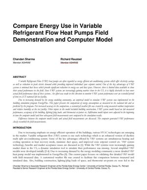 Compare Energy Use in Variable Refrigerant Flow Heat Pumps Field Demonstration and Computer Model