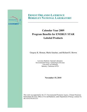Calendar Year 2009 Program Benefits for ENERGY STAR Labeled Products