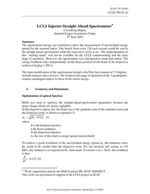LCLS Injector Straight-Ahead Spectrometer