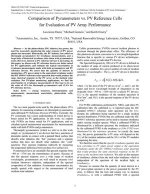 Comparison of Pyranometers vs. PV Reference Cells for Evaluation of PV Array Performance