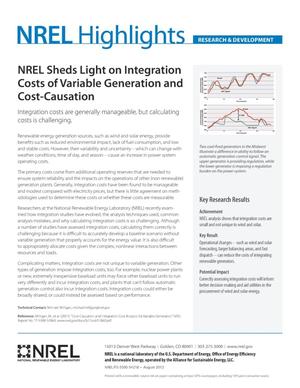 NREL Sheds Light on Integration Costs of Variable Generation and Cost-Causation (Fact Sheet)
