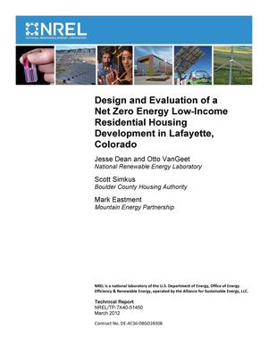 Primary view of object titled 'Design and Evaluation of a Net Zero Energy Low-Income Residential Housing Development in Lafayette, Colorado'.