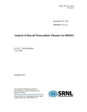 ANALYSIS OF HARRELL MONOSODIUM TITANATE LOT #081811