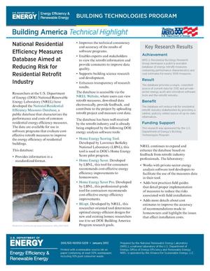 National Residential Efficiency Measures Database Aimed at Reducing Risk for Residential Retrofit Industry (Fact Sheet)