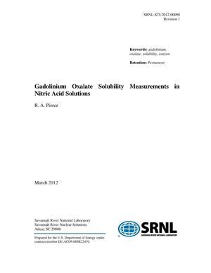GADOLINIUM OXALATE SOLUBILITY MEASUREMENTS IN NITRIC ACID SOLUTIONS