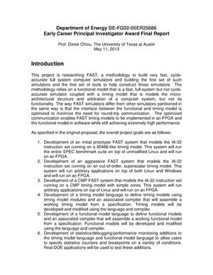 Department of Energy DE-FG02-05ER25686 Early Career Principal Investigator Award Final Report