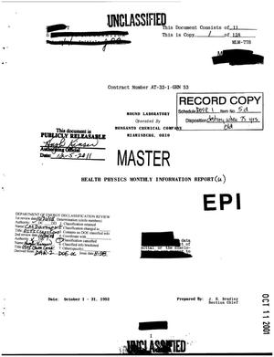 Health-Physics Monthly Information Report. October 1952