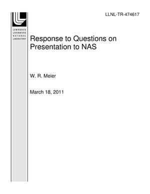 Response to Questions on Presentation to NAS